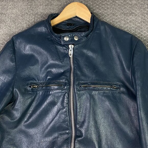 Vintage Drospo Cafe Racer Leather Jacket Men's 42 Gray Motorcycle Biker Talon - Picture 2 of 15